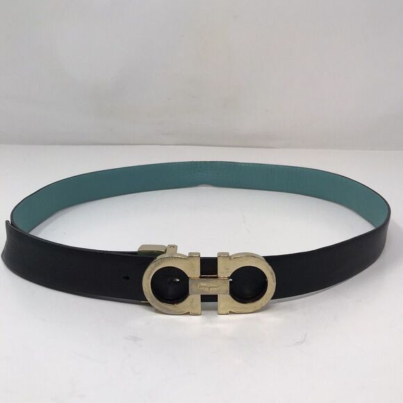 Salvatore Ferragamo Gancini Women’s Reversible Leather Belt One Size Black Teal main image 9